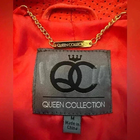 Queen Collection | apricot suede moto style womens jacket. Size: M - Picture 8 of 16